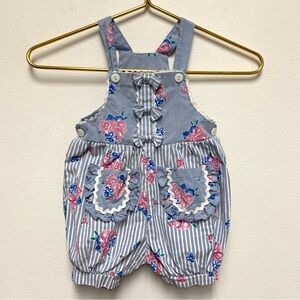 Vintage 90s Little by Little Overalls Romper Outfit‎ 24 Mos Flowers Ruffles Bows
